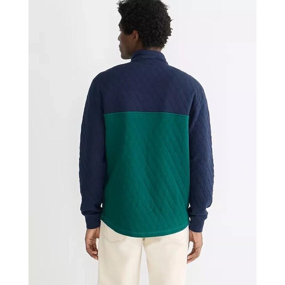 J.Crew Quilted Quarter Zip Pullover Color block Navy Blue Green Men's Medium - Picture 6 of 10